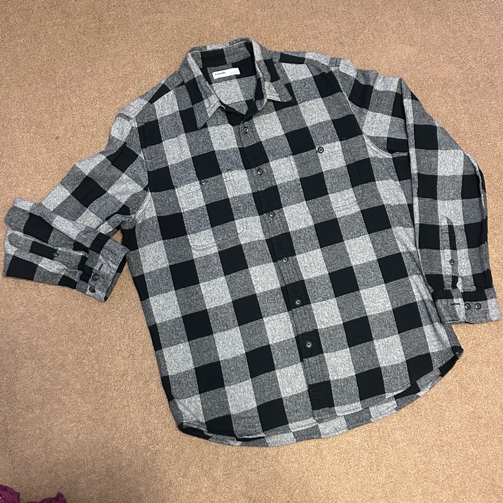Men’s Black & Gray Plaid Sonoma Button Down Shirt Sz L Long Sleeve Flannel